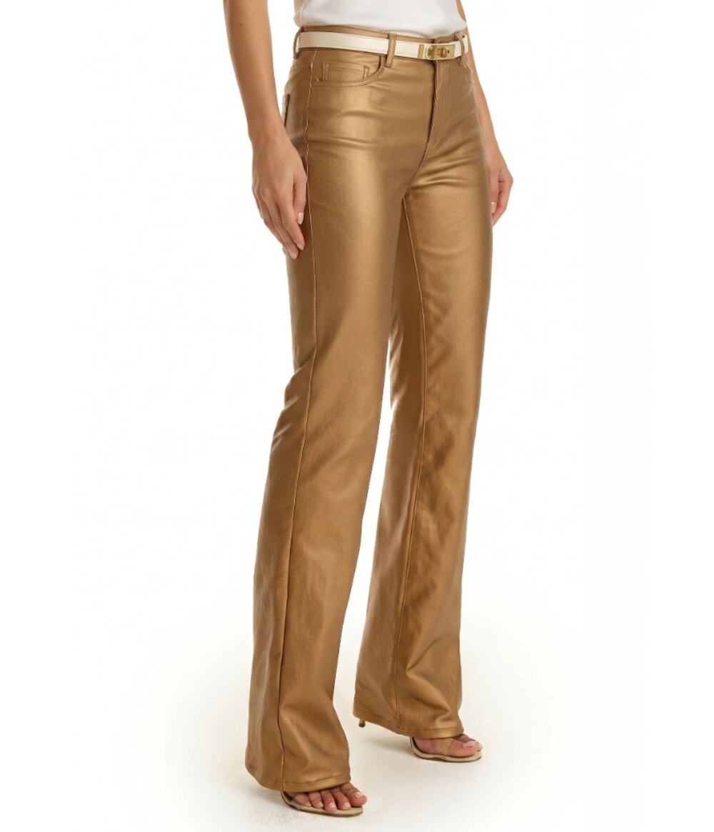 The Noli Shop Aria Coated Flare Jeans Gold Metallic Size 30 New With Tags